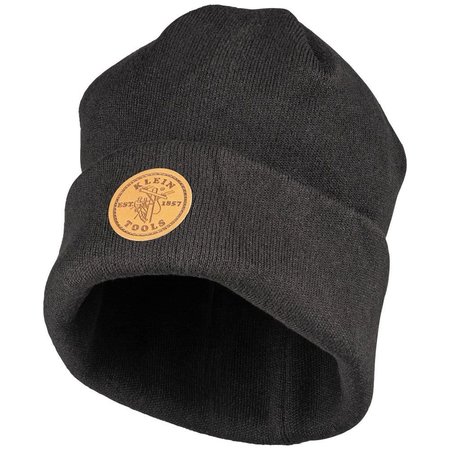 KLEIN TOOLS Heavy Knit Hat, Black, Leather Logo 60569